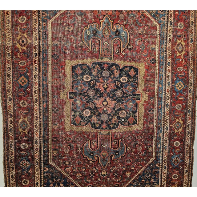 Navy Blue 19th Century Persian Bidjar Rug, Handwoven Geometric Pattern, Burgundy & Blue, 5’ X 7’ For Sale - Image 8 of 12