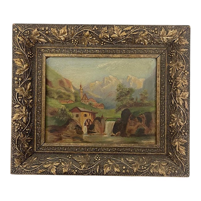 Vintage Original Landscape Painting in Ornate Frame. For Sale