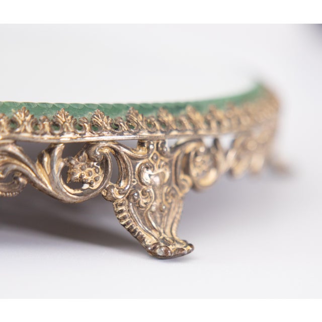 1920s Antique French Gilt Ormolu Round Mirror Plateau Tray For Sale - Image 5 of 8