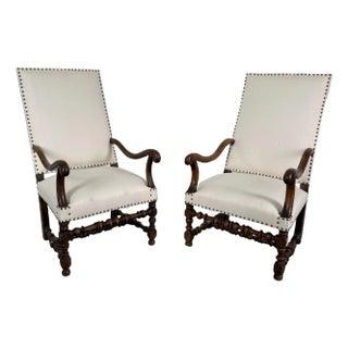 Pair of 19th Century Baroque Louis XIII Style Armchairs For Sale
