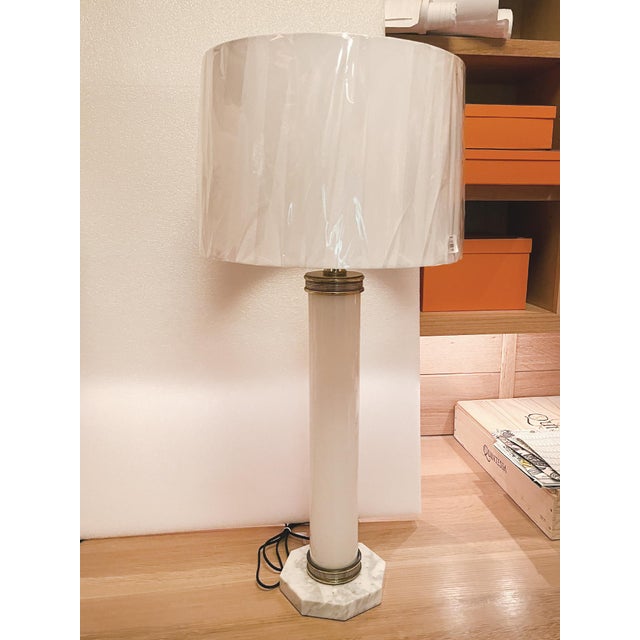 Italian Midcentury Pair of Italian Glass & Marble Table Lamps For Sale - Image 3 of 12