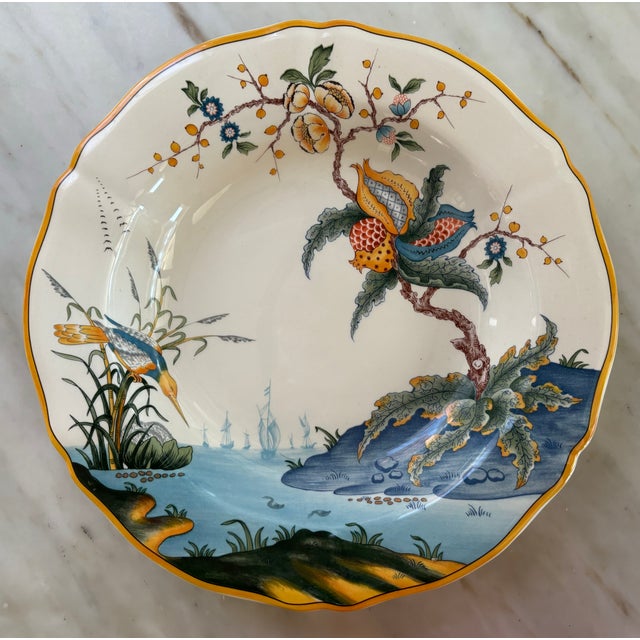 Vintage Chinoiserie Gien Faiencerie "Magellan" Rim Soup Plates- Set of 12 For Sale - Image 9 of 11