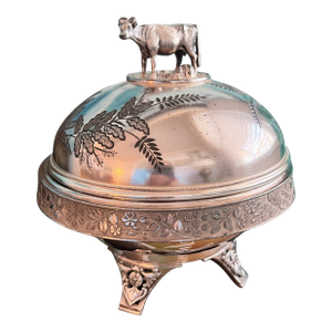 Antique Victorian Quadruple Silverplate Butter Cooler With Cow Finial
