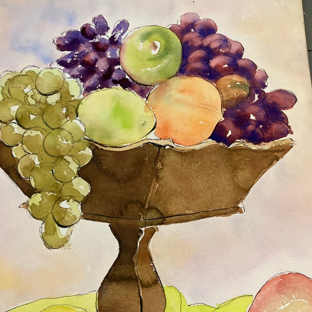 Contemporary 1980’s Original Modernist Still Life With Fruit Watercolor Painting Signed For Sale - Image 3 of 4