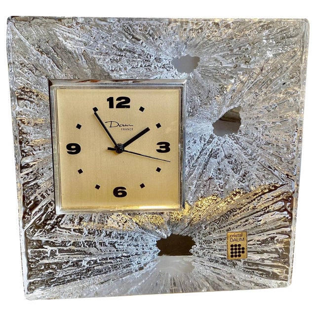 Gold Crystal Table Clock from Daum, France, 1950s For Sale - Image 8 of 8