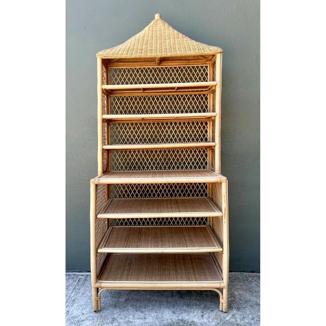 Wood Amanda Lindroth Pagoda Rattan Etagere For Sale - Image 7 of 12
