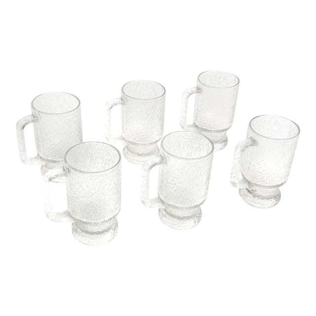 Mid-Century Textured Glass Beer Mugs - Heavy Bark Glass Steins - Set of 6 For Sale