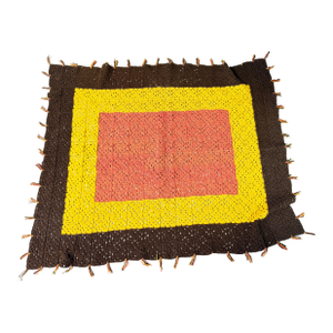 Vintage Handmade Burnt Orange, Golden Yellow, and Chocolate Brown Crochet Blanket – 70” X 52”