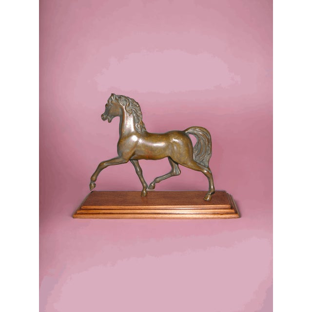 Bronze Horse with Wooden Base For Sale - Image 4 of 6