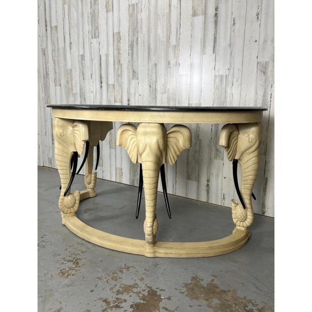 1990s 1990s Carved Wood Elephants With Tessellated Stone Top Desk For Sale - Image 5 of 17