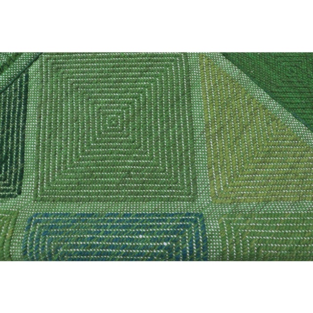 Scandinavian Flat Weave Rug With Geometric Patterns in Lush Greens 4'0 X 6'2 For Sale - Image 11 of 11