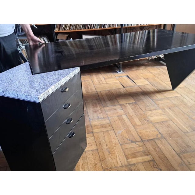 Large Lacquered Wood and Granite Desk, 1980 For Sale - Image 6 of 10