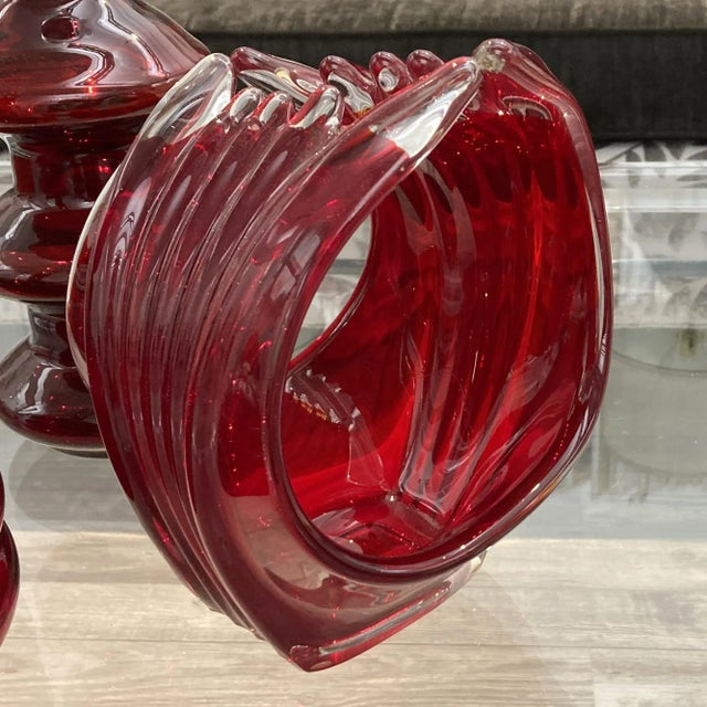 Vintage Red Cased Glass Chalet Sculptural Basket For Sale In San Francisco - Image 6 of 9