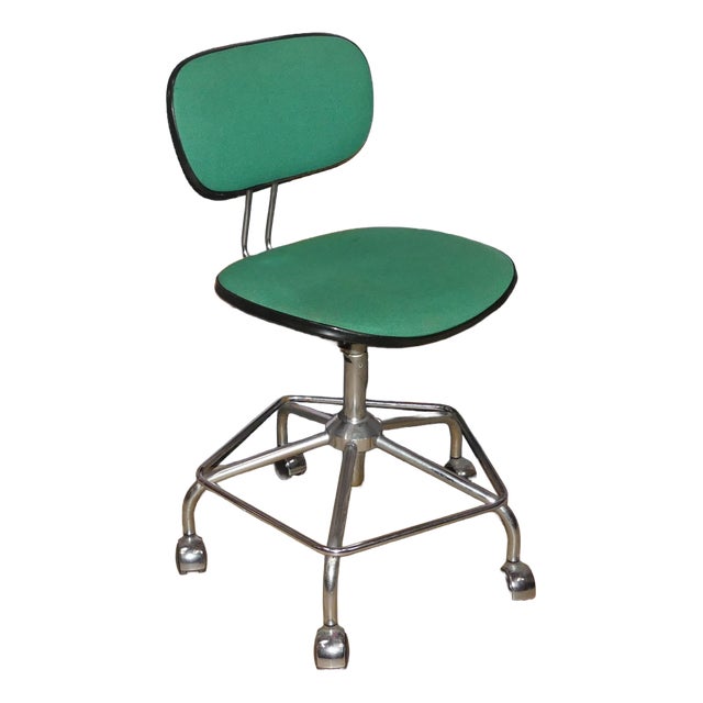 Office Chair in Chrome and Green Upholstery, 1970s For Sale