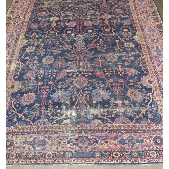 Antique Worn Navy Yazd Rug no. j5349 For Sale - Image 16 of 16