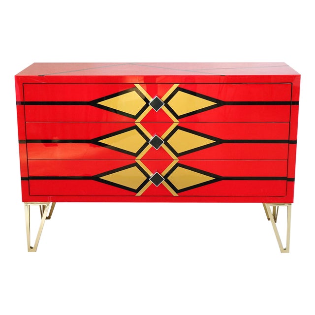 Chest of Drawers with Geometric Pattern, 1980s For Sale