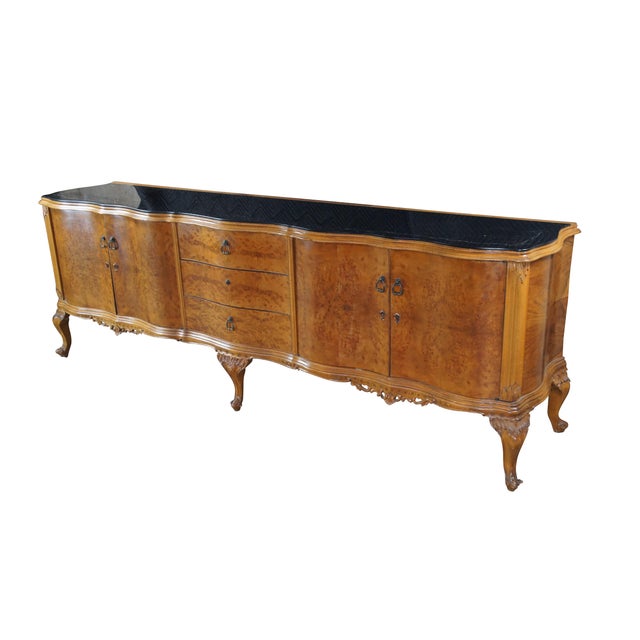 Baroque 1920s Monumental Italian Baroque Venetian Walnut Burl Glass Top Sideboard Buffet 102" For Sale - Image 3 of 17
