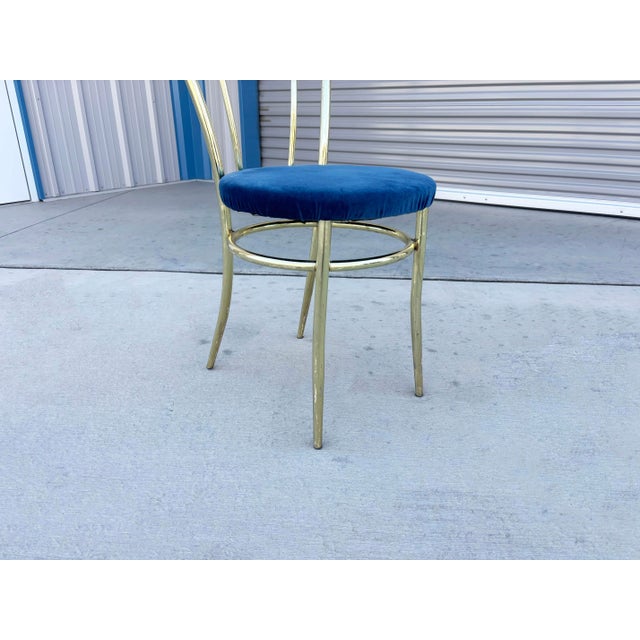 1980s Set of 4 Vintage Hollywood Regency Brass & Royal Blue Velvet Dining Chairs For Sale - Image 12 of 16