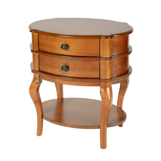 Ethel 25 in. W Oval Wood 2 Drawer Accent Table with Open Shelf, Olive Ash For Sale - Image 10 of 10
