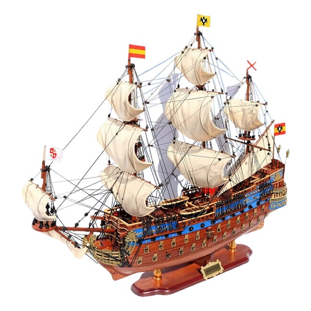 Exquisite Handcrafted Wooden Ship Model – Luxury Nautical Home Decor Statement Piece for Modern Interiors For Sale