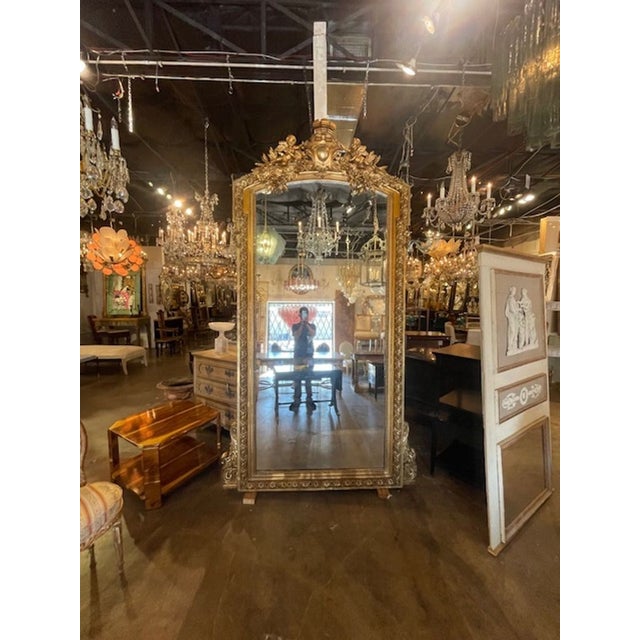 19th Century Monumental 19th Century French Louis XVI Giltwood Mirror For Sale - Image 5 of 10
