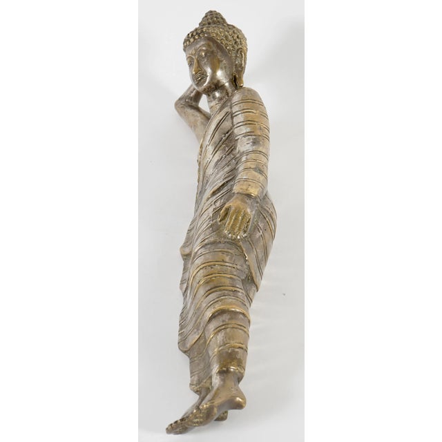 African Vintage Mahaparinirvana Buddha Brass Sculpture For Sale - Image 3 of 10