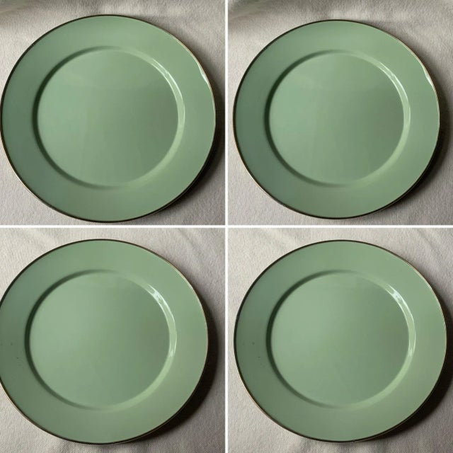 Paint Mackenzie-Childs Sage Green Enamel Chargers - Set of 4 | Handmade 12" For Sale - Image 7 of 18