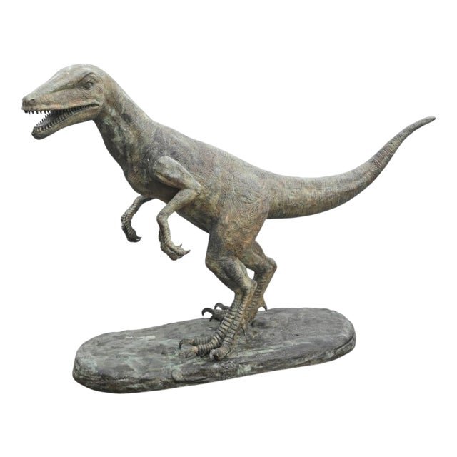 Lifesize Bronze Velociraptor Dinosaur Statue For Sale