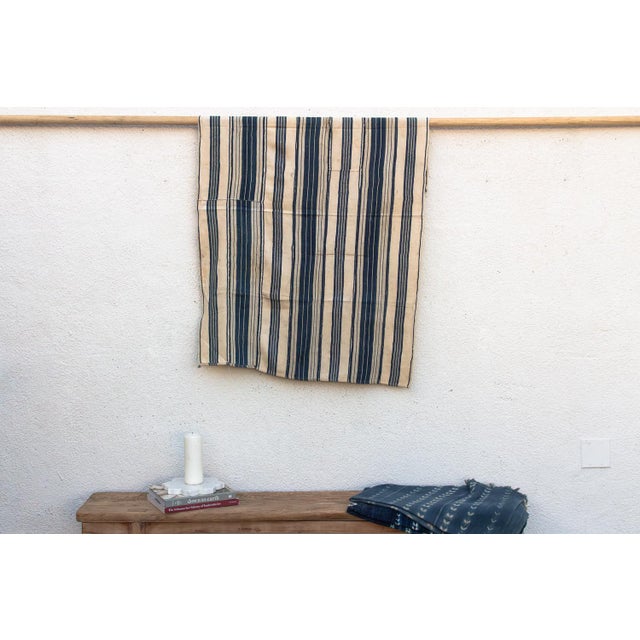 Navy Blue Vintage African Moss "Saria Linear" Indigo Throw For Sale - Image 8 of 8