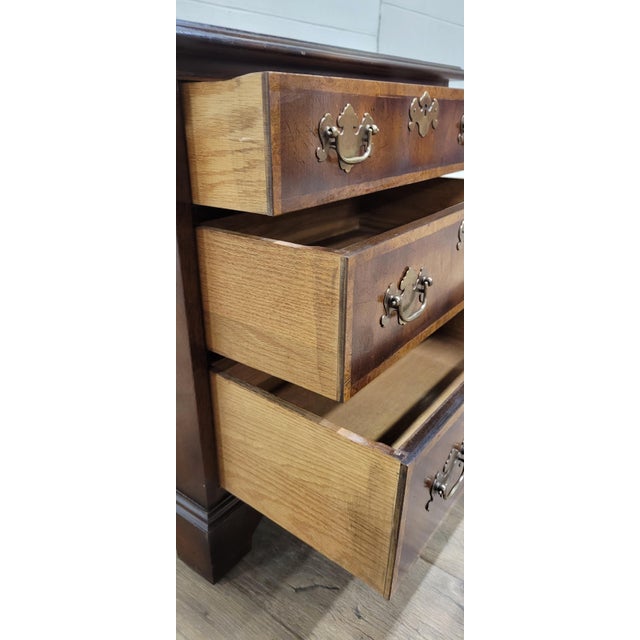 Wood Vintage Georgian Style Chippendale Mahogany Banded Satinwood Side Chest of Drawers For Sale - Image 7 of 11