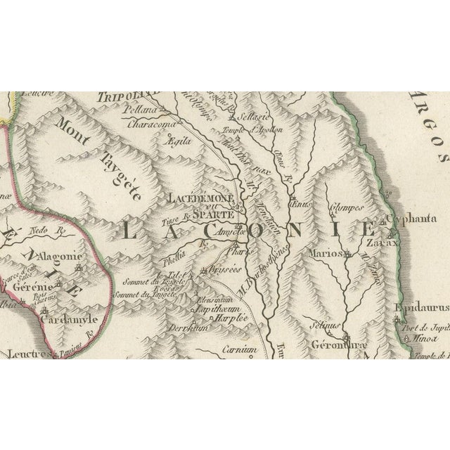 Gold Antique Map of Laconia, Sparta, and Cythera from Ambroise Tardieu, 1825 For Sale - Image 8 of 11