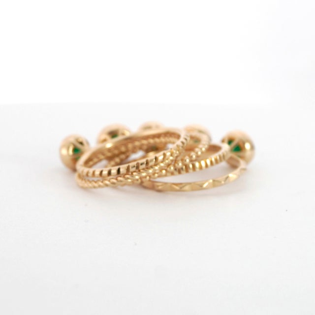 Five 14k Yellow Gold Rings With Cabochon-Cut Emeralds Size 6.5 For Sale - Image 11 of 14