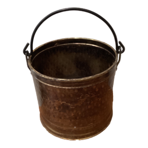 Vintage Large Hammered Patinated Brass Kettle/Bucket With Iron Swing Handle