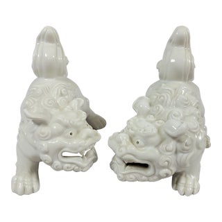 Mid-Century Japanese Blanc De Chin Foo Dog Guardian Lions – A Pair For Sale