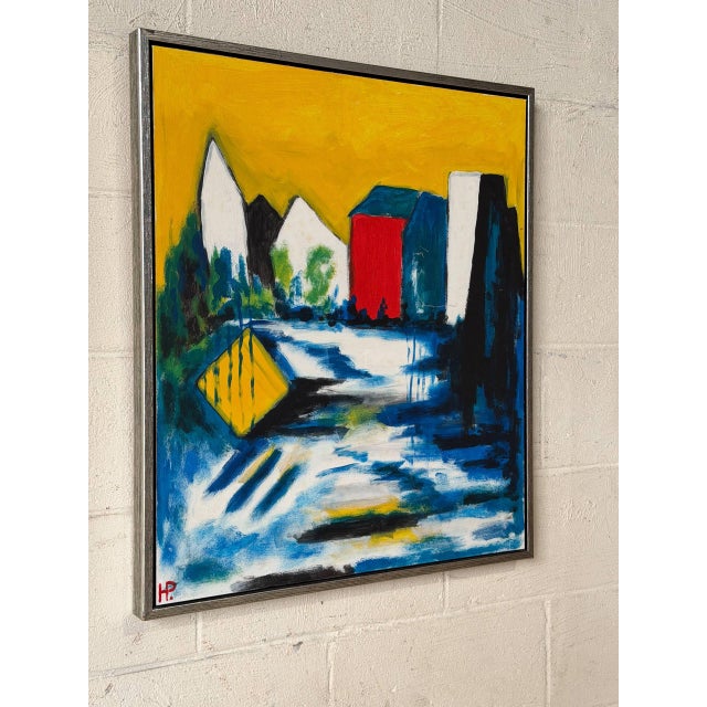 1970s h.p. Signed Framed Abstract Coastal Landscape Painting Vintage Mid-Century Modern 1970s For Sale - Image 5 of 10