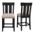 Set of 2 Counter Height Stools – Matte Black Finish With Upholstered Seats & Nailhead Trim For Sale