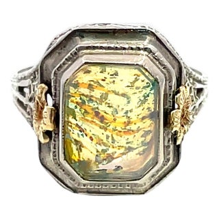 14k Yellow Gold Filigree Boulder Opal Ring, Size 6.5 For Sale