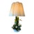1960s Mid-Century Modern Tole Safran & Glucksman Floral Table Lamp and Scalloped Silk Shade - 38" Tall For Sale
