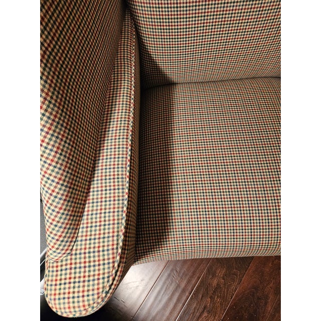 Chestnut Primitive Colonial Upholstered Wingback Chairs For Sale - Image 8 of 12