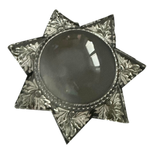 Antique 1920s Art Deco 7 Point Star Heavy Glass Paperweight Magnifying Glass