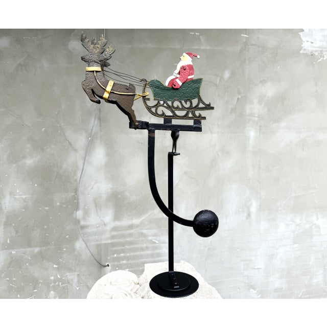 Vintage Metal Kinetic Sculpture with Santa Sleigh and Reindeer, 1950s For Sale - Image 10 of 13