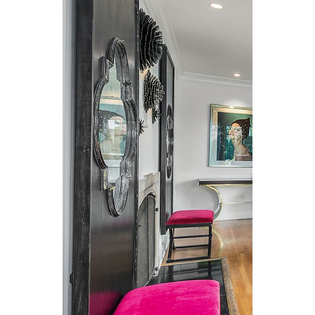 Large Wall Panels With Quatrefoil Mirrors - Black Hand-Painted Finish For Sale - Image 4 of 4