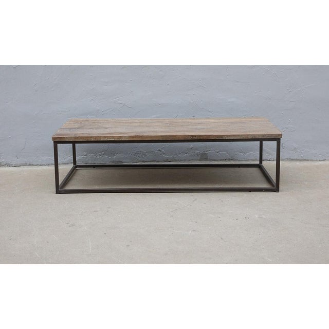 Vintage Elm Coffee Table With an Iron Base For Sale - Image 4 of 4