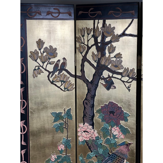 1970s Vintage Asian Black Lacquer Coromandel Room Screen For Sale - Image 5 of 13