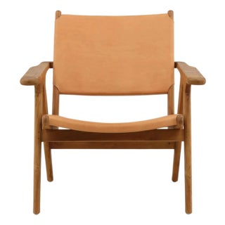 Sepia Leather & Teak Arm Chair For Sale