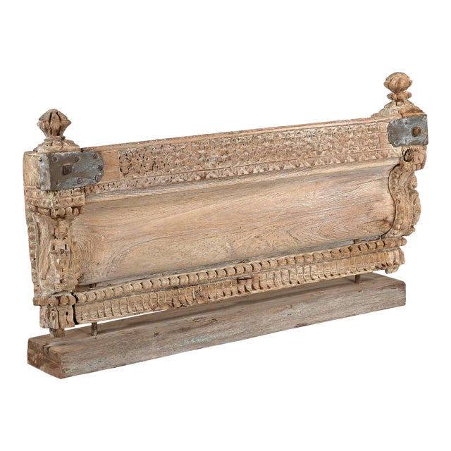 Antique Indian Carved Teakwood Balcony Front on an Iron Stand For Sale