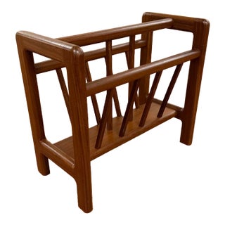 Vintage Mid-Century Solid Wood Magazine Rack or Record Holder For Sale