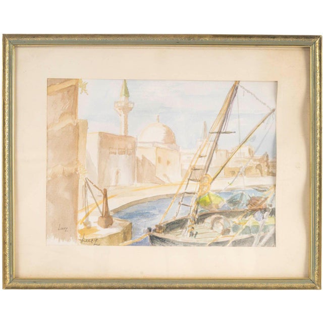 Evelyne Luez, The Port of Saint-Jean d'Acre, Watercolour on Paper, Framed For Sale - Image 9 of 9