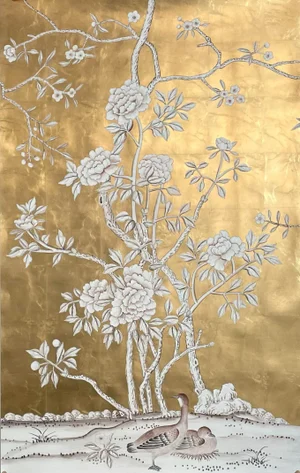 Floral Chinoiserie Hand Painted Wallpaper Mural - 1 Panel