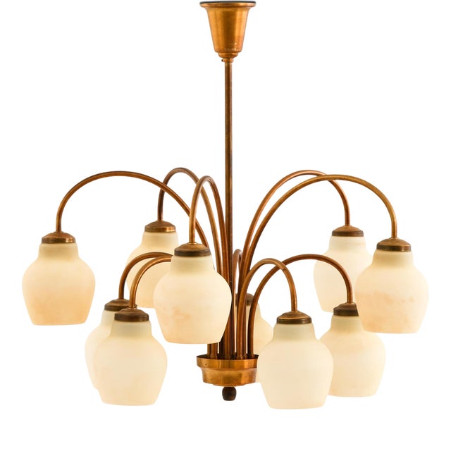 Ceiling Lamp in Brass and Glass from Ansgar Fog & Erik Mørup, 1940s For Sale